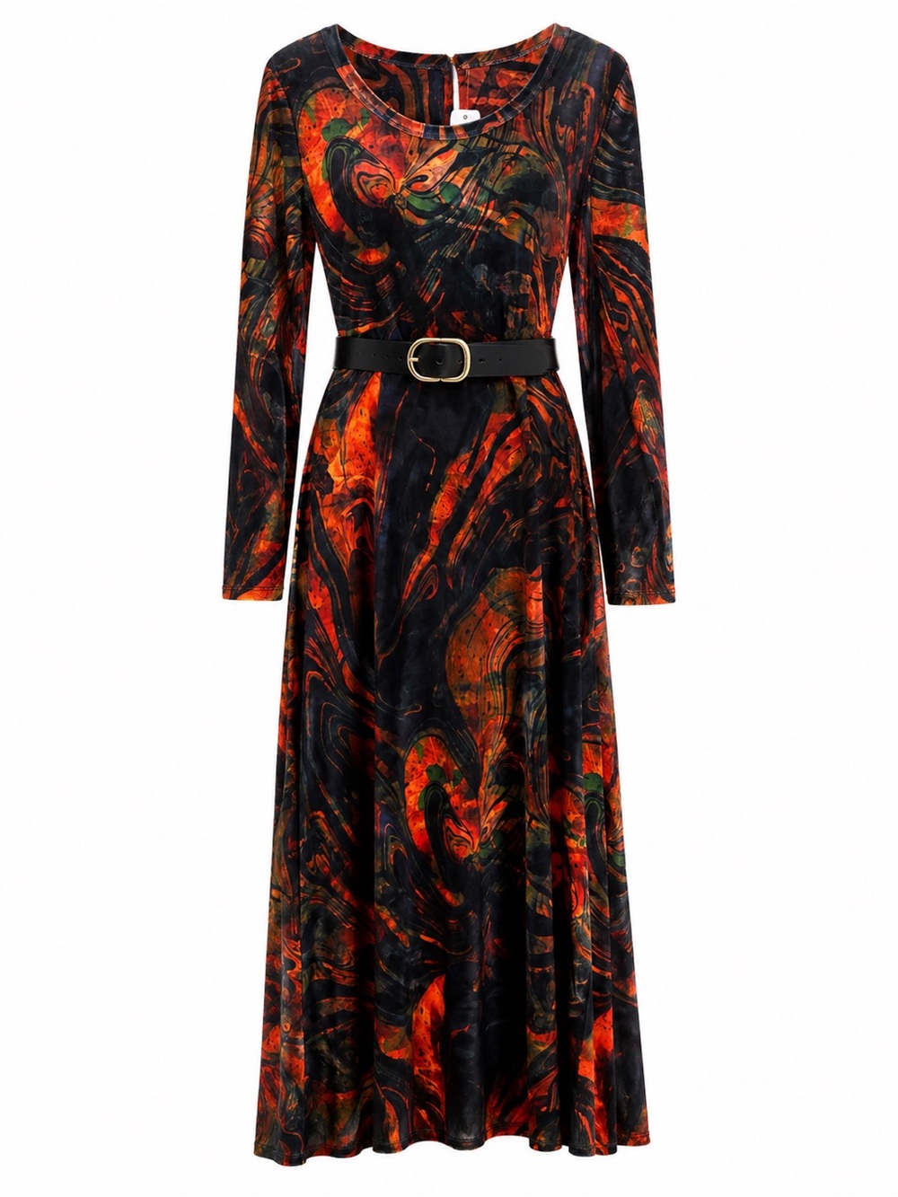Soft Surroundings Black & Orange Swirl Long-Sleeve Maxi Dress